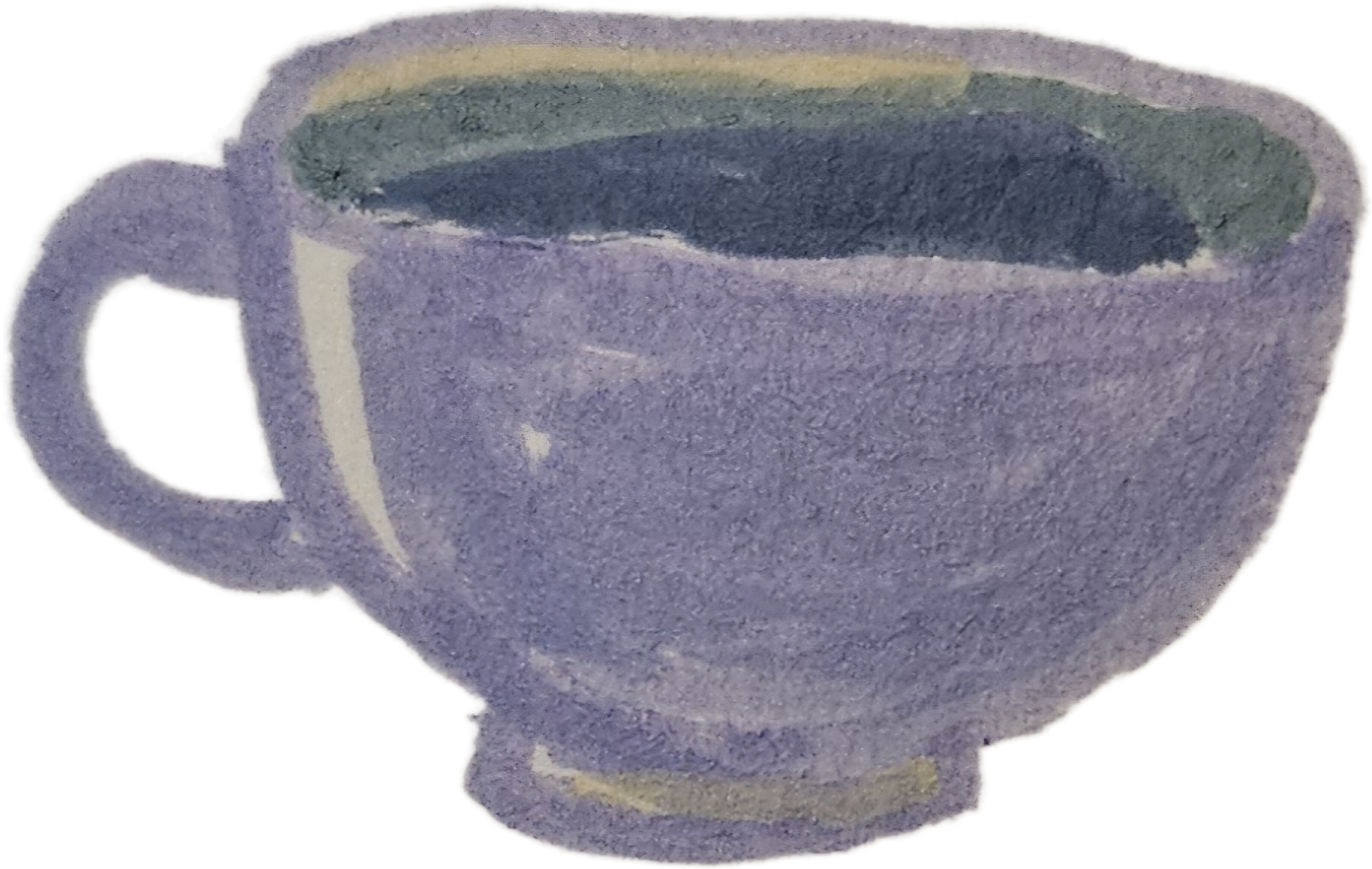 small lavender tea cup, blue butterfly pea tea sloshing inside